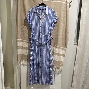 Zara Blue and White Striped Midi Dress